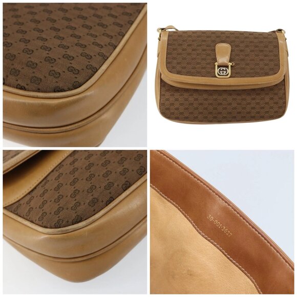 GUCCI Micro GG Canvas Shoulder Bag PVC Beige Gold - Picture 11 of 14